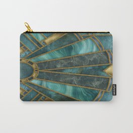 Elegant Stained Glass Art Deco Window With Marble And Gemstone Carry-All Pouch | Turquoise, Gemstone, Teal, Agate, Gatsby, Luxury, Artdeco, 1930S, Stainedglass, 1920S 