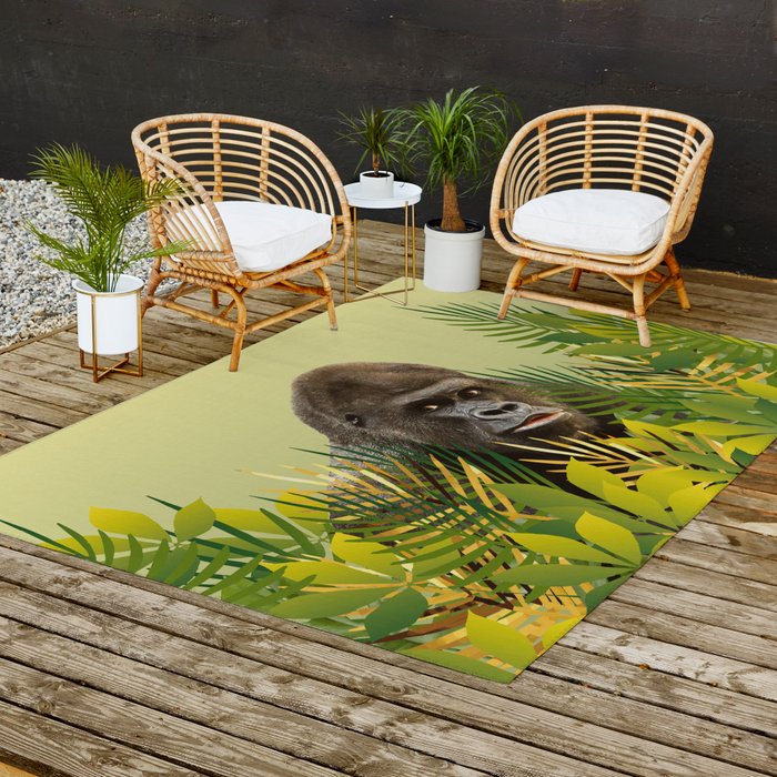 Gorilla in Jungle with Palm leaves Welcome Mat by Move-Art