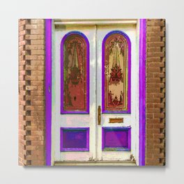 Old Stained Glass Doors in Silver City, New Mexico Metal Print