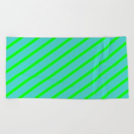 [ Thumbnail: Lime & Turquoise Colored Lines/Stripes Pattern Beach Towel ]