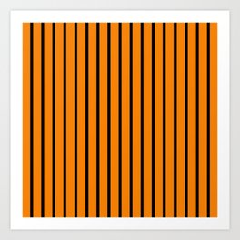 Orange and Black Vertical Stripes Pattern Art Print