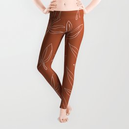 Minimal Line Art Leaf Pattern Terracotta Leggings