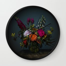 Still life with flowers as a bouquet in a glass vase Wall Clock