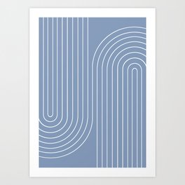 Minimal Line Curvature XIII Natural Blue Mid Century Modern Arch Abstract Art Print