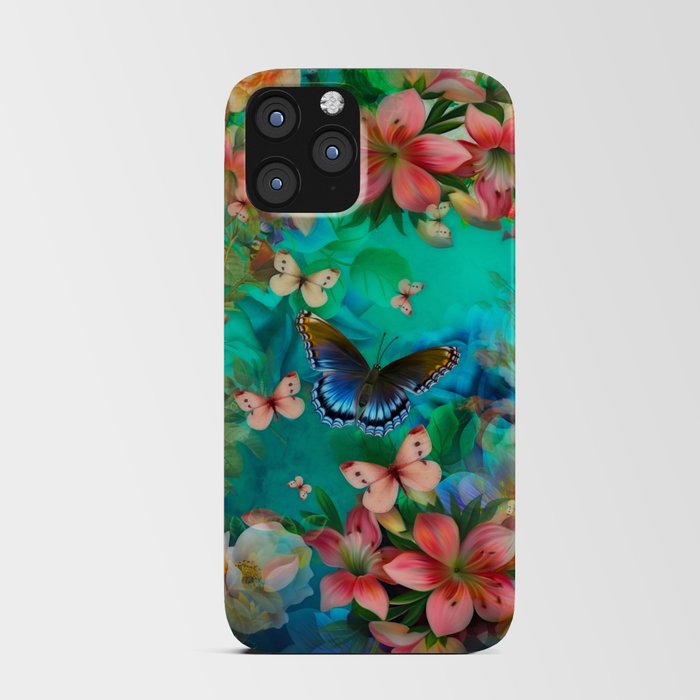 Butterfly in colorful floral garden bohemian fantasy iPhone Card Case