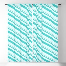 [ Thumbnail: Turquoise and Light Cyan Colored Lined/Striped Pattern Blackout Curtain ]
