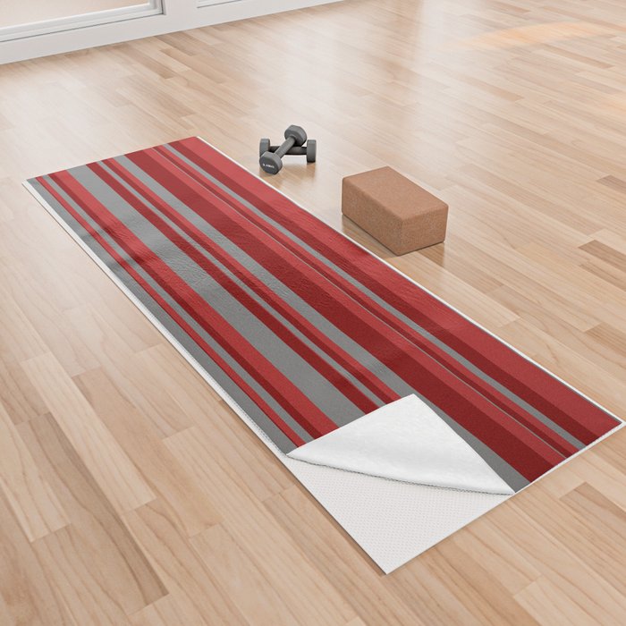 Red, Maroon, and Gray Colored Stripes Pattern Yoga Towel