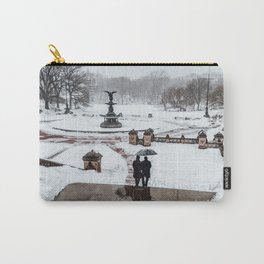 New York City Bethesda Fountain in Central Park during winter snowstorm blizzard Carry-All Pouch