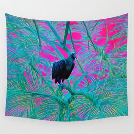 Neon Vulture in Paradise - Death in the Tropics - Pop Collage Style Artwork Wall Tapestry