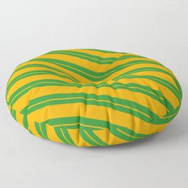 [ Thumbnail: Forest Green and Orange Colored Pattern of Stripes Floor Pillow ]