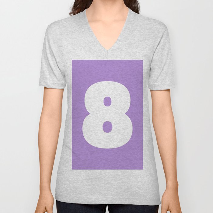 8 (White & Lavender Number) V Neck T Shirt