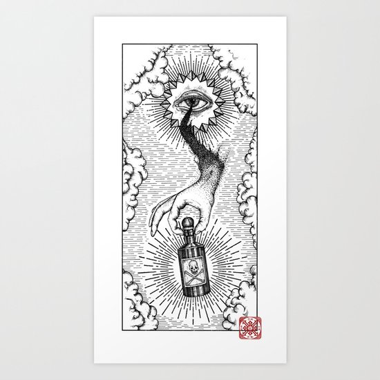 Sky god passing on the elixir of death to defeat ones enemies. Art Print