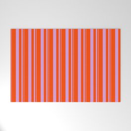 [ Thumbnail: Plum and Red Colored Lined/Striped Pattern Welcome Mat ]