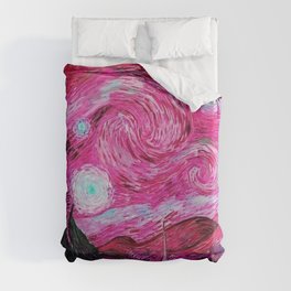 The Starry Night - La Nuit étoilée oil-on-canvas post-impressionist landscape masterpiece painting in alternate crimson red by Vincent van Gogh Duvet Cover