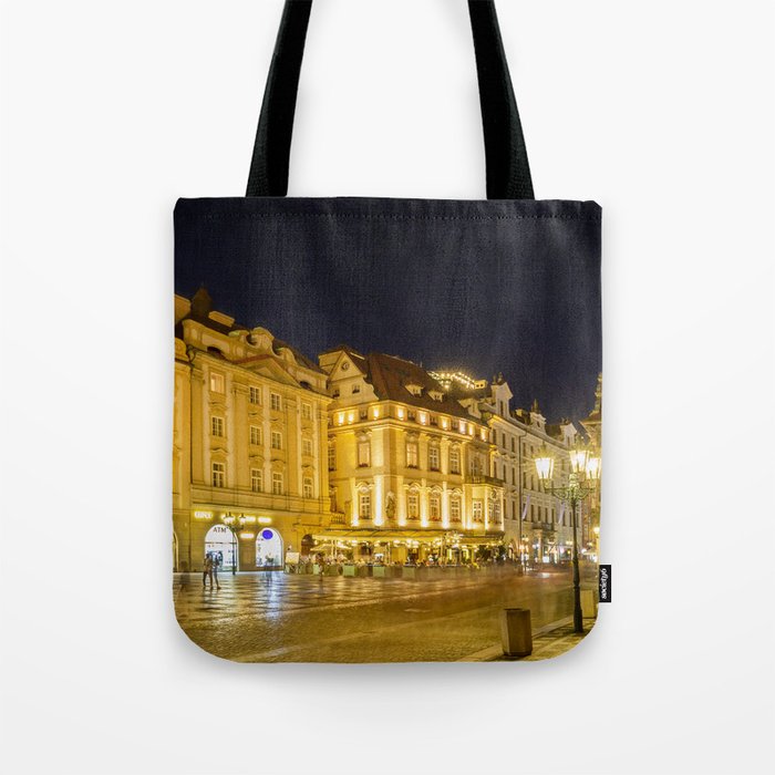 Evening bustle at the Old Town Square in Prague Tote Bag