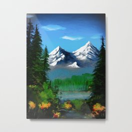 Landscape Metal Print | Trees, Painting, Digital, Mountains, Lake, Outdoors 