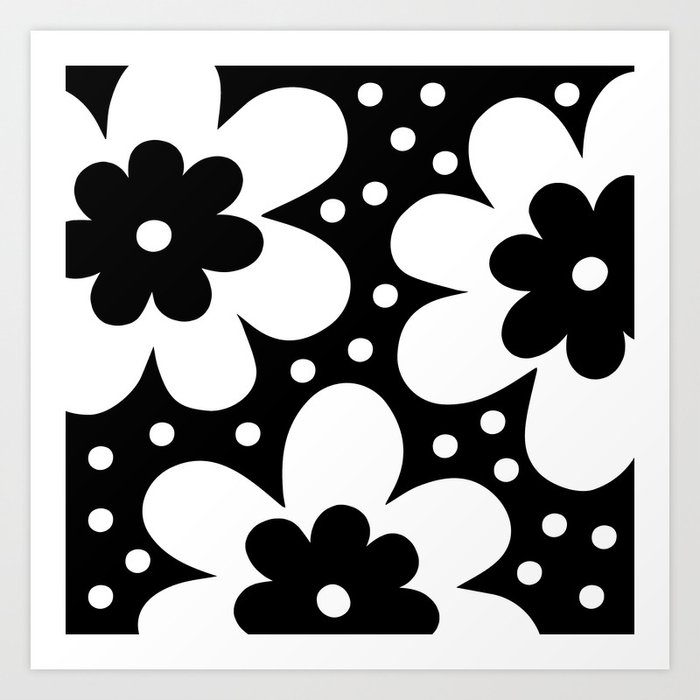 Floral Decoration in Black and White Art Print