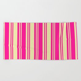 [ Thumbnail: Deep Pink and Pale Goldenrod Colored Lines/Stripes Pattern Beach Towel ]