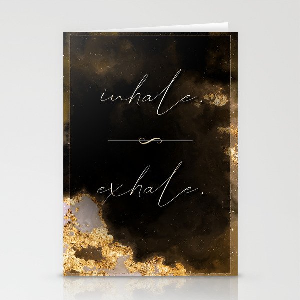 Inhale Exhale Black and Gold Motivational Art Stationery Cards