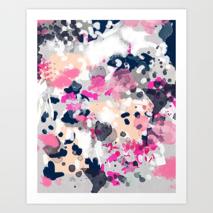 Nico - Abstract painting in modern fresh colors navy, mint, pink, cream, white, and gold Art Print