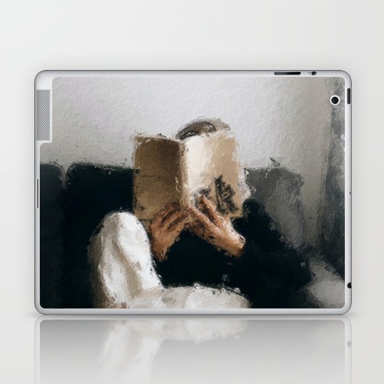 digital oil painting of a faceless woman reading on a sofa Laptop & iPad Skin