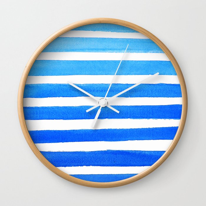 Blue Watercolor Stripes Wall Clock