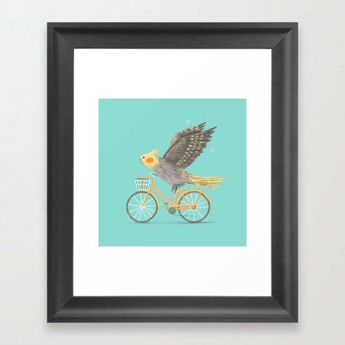 Cockatiel on a Bicycle Framed Art Print