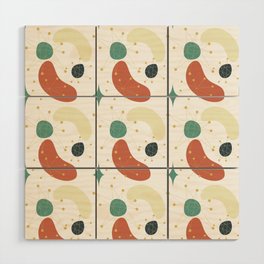 Mid Century Modern Abstract Pattern 22 in Teal, Orange, Yellow and Cream Wood Wall Art