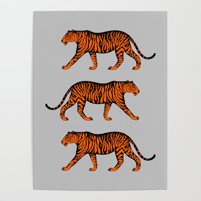 Tigers (Grey and Orange) Poster