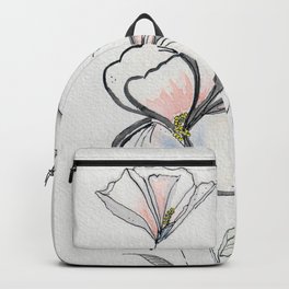 Trio of Black, White and Peach Accent Iris Style Watercolor and Ink Wildflowers Backpack