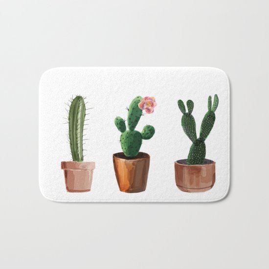 Three Cacti On White Background Bath Mat