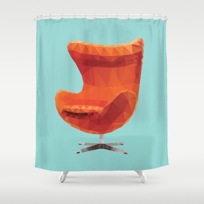 Orange Arne Jacobsen's Egg Chair Polygon Art Shower Curtain