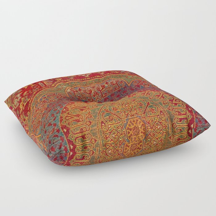 Bohemian Medallion VI // 15th Century Old Distressed Red Green Blue Coloful Ornate Rug Pattern Floor Pillow