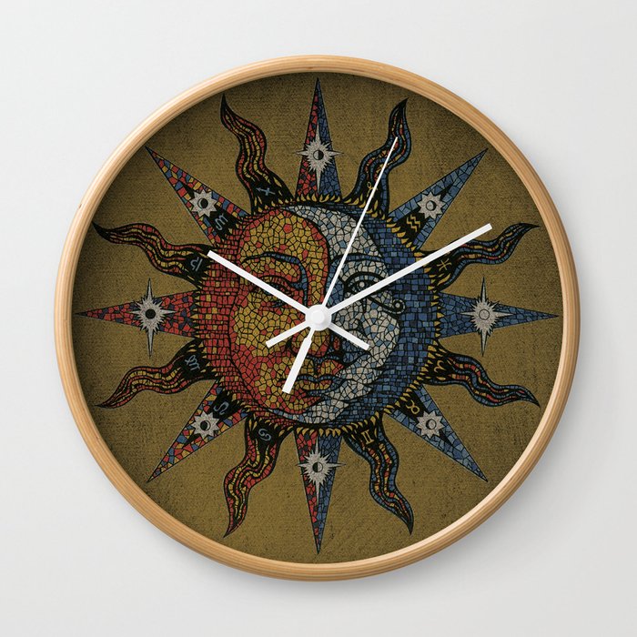 Vintage Celestial Mosaic Sun & Moon Wall Clock