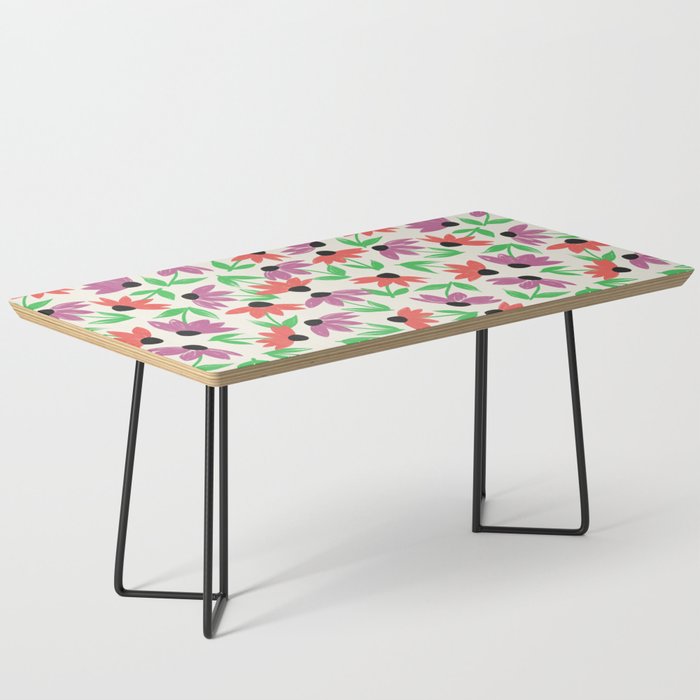 Bright Coneflower Floral Pattern Hand Drawn Coffee Table
