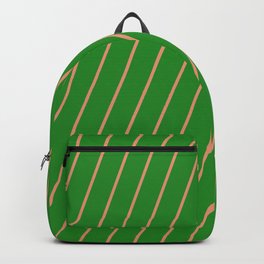 [ Thumbnail: Dark Salmon and Forest Green Colored Lines/Stripes Pattern Backpack ]