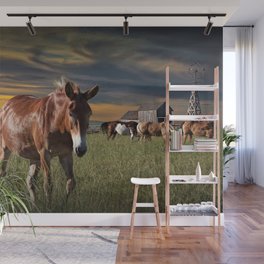 Western Horse Ranch with Herd Wall Mural