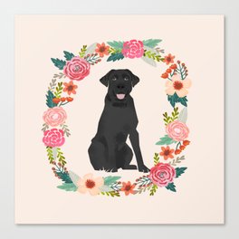 black lab floral wreath flowers dog breed gifts labrador retriever Canvas Print