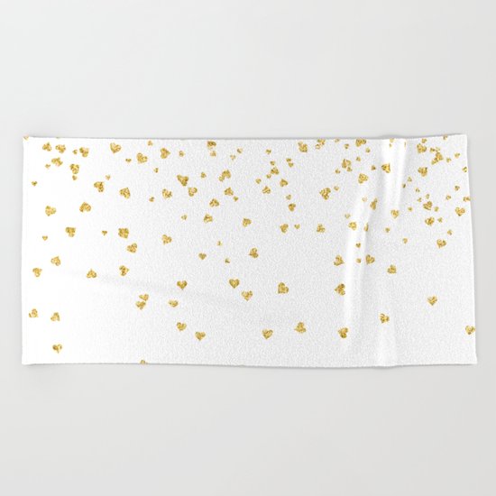 Falling hearts gold glitter confetti - Heart Love Valentine Beach Towel