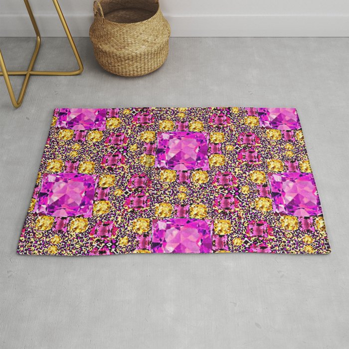 BEAUTIFUL FACETED PINK SAPPHIRES & CITRINES GEMS ART Rug