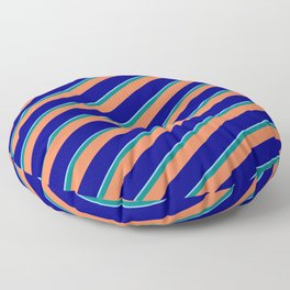 [ Thumbnail: Light Sky Blue, Teal, Coral, and Blue Colored Stripes Pattern Floor Pillow ]