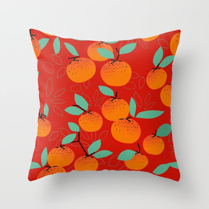 Oranges On Red Throw Pillow