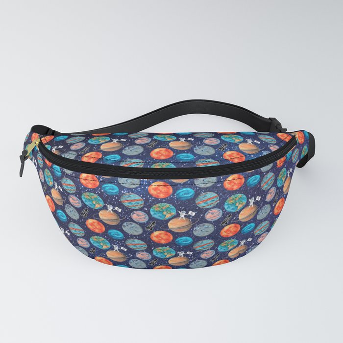 Ditsy Style Planets Astronauts and Rocket Ships on a Starry Sky Fanny Pack