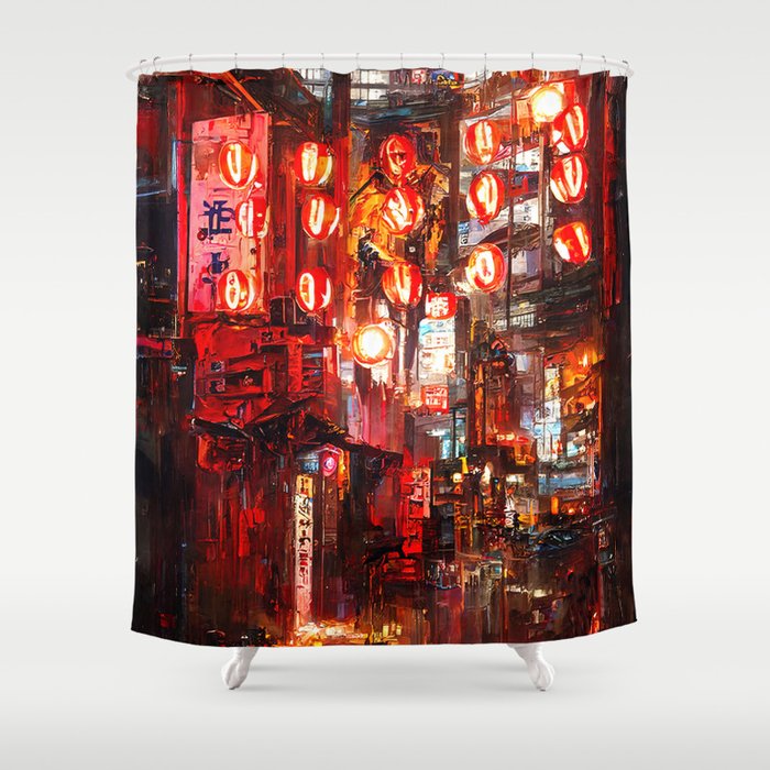 Streets of Tokyo at night Shower Curtain