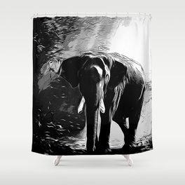elephant jungle sunray va bw Shower Curtain | Graphicdesign, Animal, Outdoor, Sunray, Wild, Elephant, Park, Ivory, Jungle, Indian 