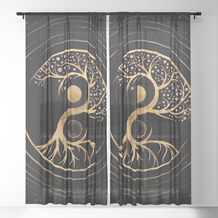 Yin Yang Tree of life - Fluorite and Gold Sheer Curtain