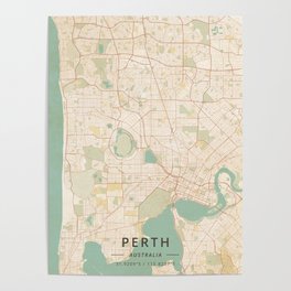 Perth, Australia - Vintage Map Poster