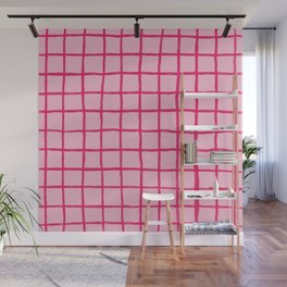 Hot Pink on Blush Checkered Grid Wall Mural