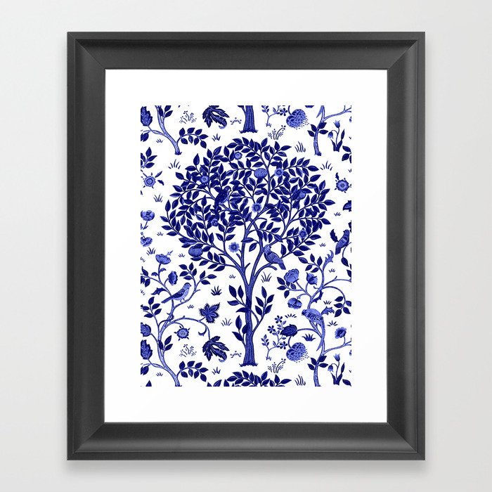 William Morris Tree of Life, Cobalt Blue and White Framed Art Print