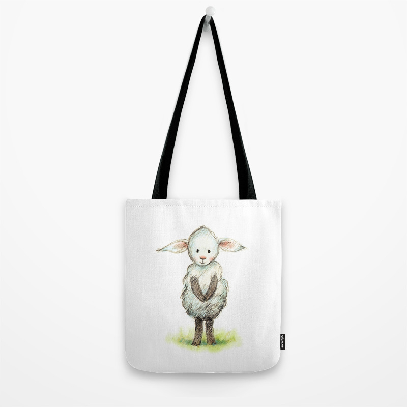 Pencil And Watercolor Drawing Of Cute Little Sheep Tote Bag By